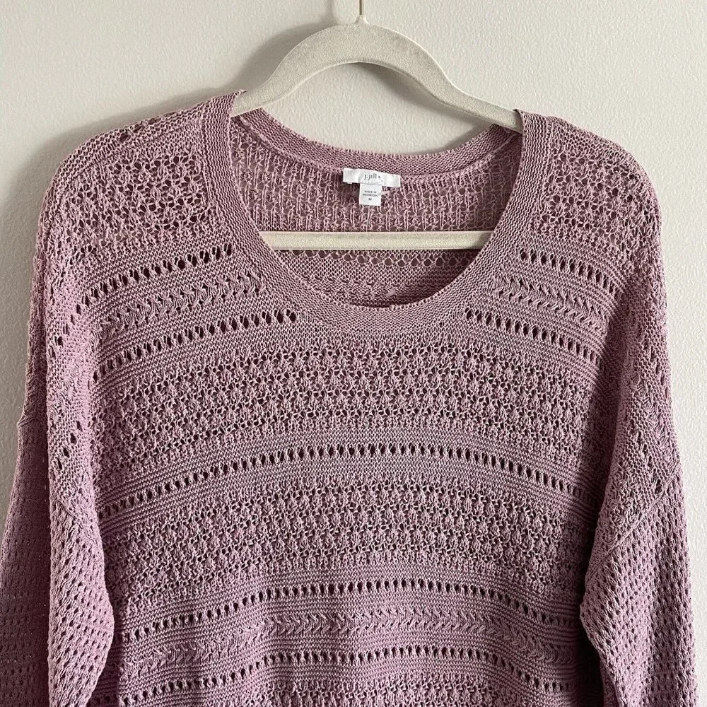 J.Jill Womn M Mauve Cotton Blend Open Knit Textured Stripe Pullover Sweater NWOT